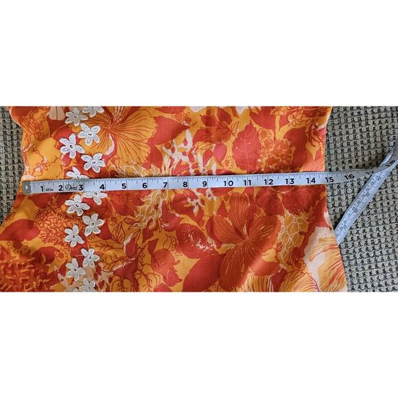 Vintage Key West Hand Print Fabrics Dress Orange Hibiscus Appliqued Lined Medium - Picture 9 of 10